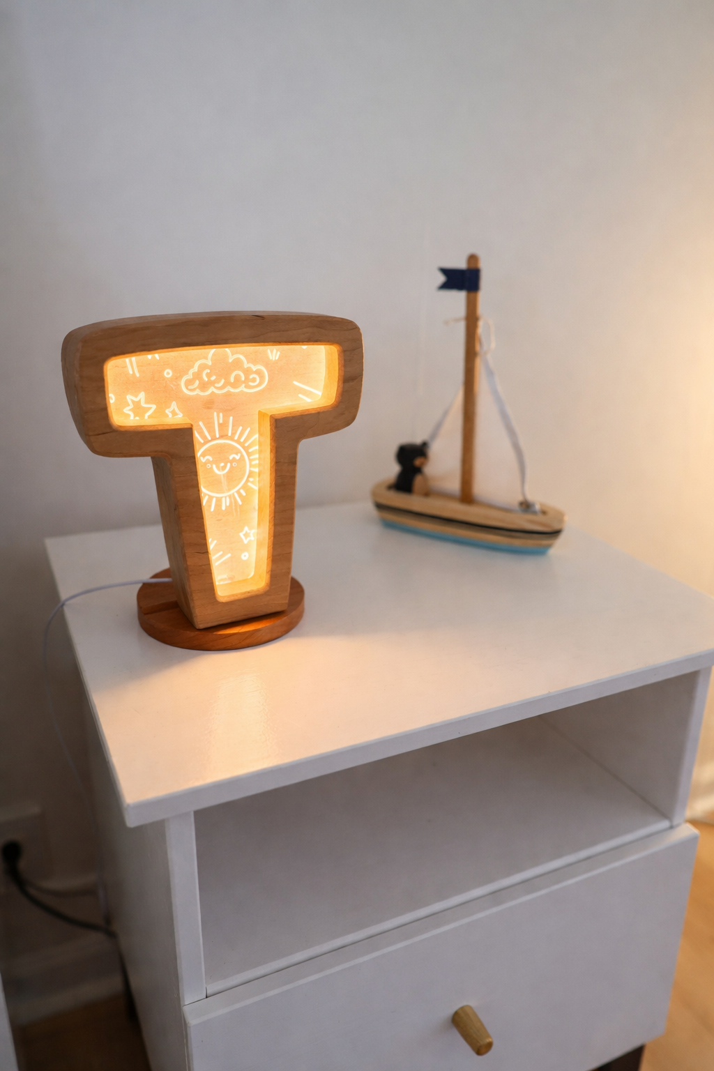 Personalized Wooden Letter Night Light | Custom Initial Lamp for Kids