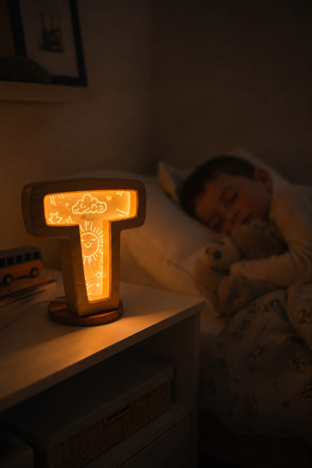 Personalized Wooden Letter Night Light | Custom Initial Lamp for Kids